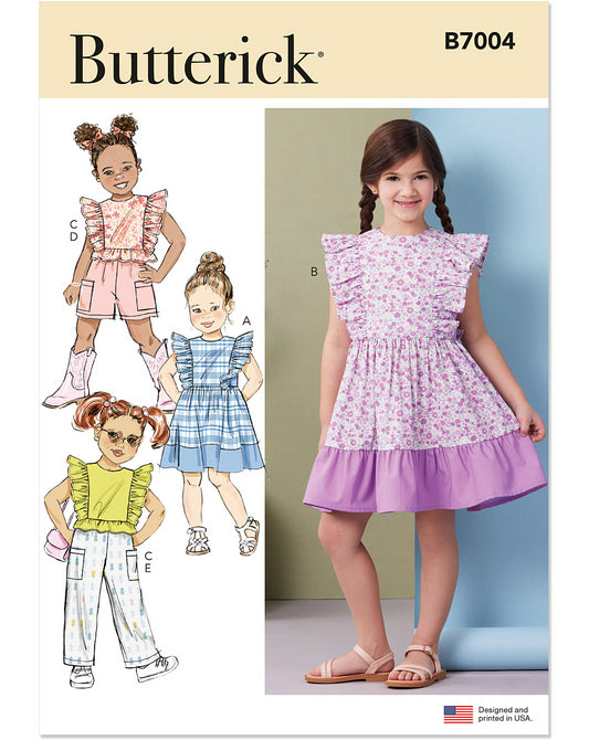 PDF-symønster - Butterick B7004 - Kjole Bukser Shorts Top - Pige Baby | Billede 4