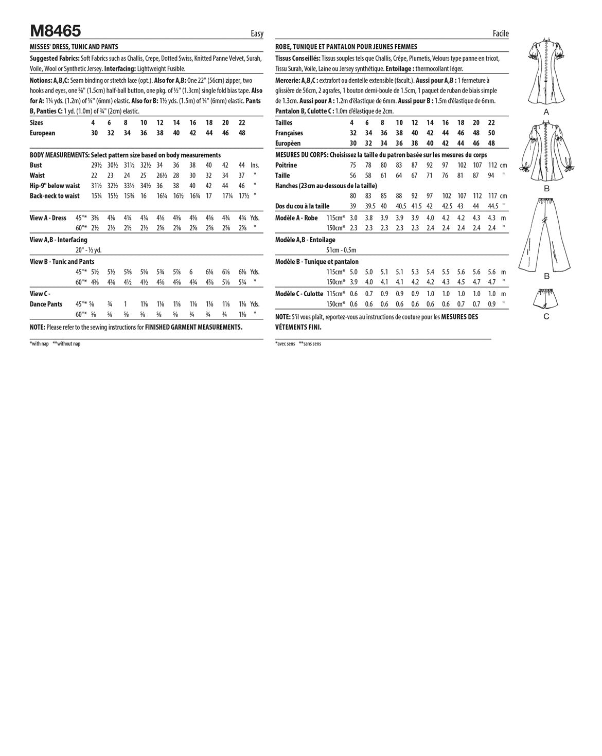 PDF-symønster - McCall´s 8465 - Kjole Tunika Bukser Shorts Vintage - Dame | Billede 3