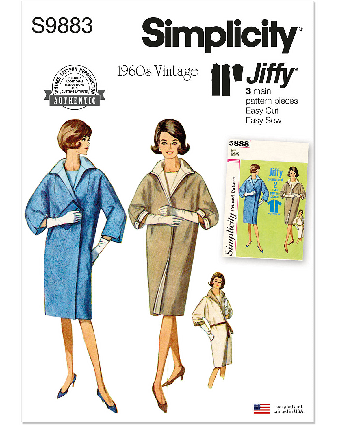 PDF-symønster - Simplicity 9883 - Frakke Vintage - Dame | Billede 3