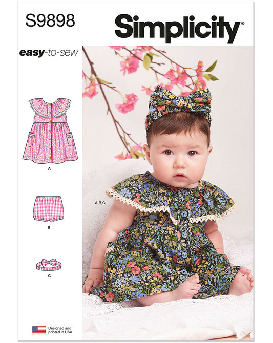 PDF-symønster - Simplicity 9898 - Kjole Bukser - Baby - Rekvisiter | Billede 2