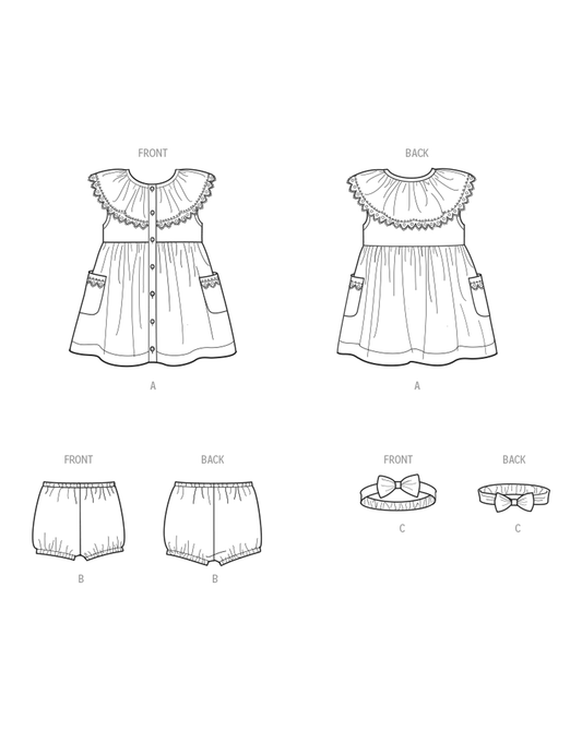 Symønster PDF-symønster - Simplicity 9898 - Kjole Bukser - Baby - Rekvisiter | Billede 1