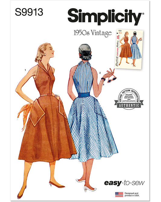 PDF-symønster - Simplicity 9913 - Kjole Vintage - Dame | Billede 2