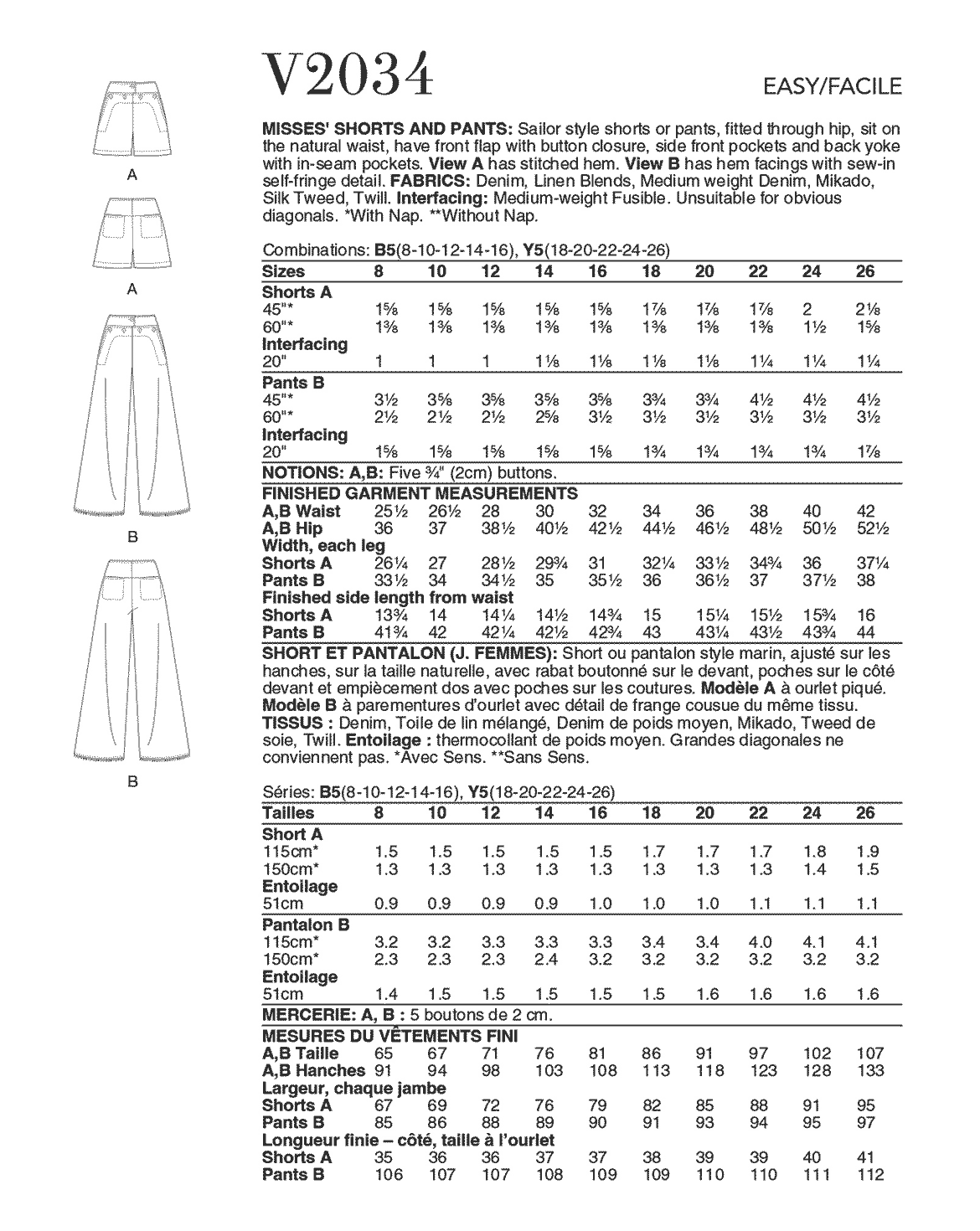 Symønster Vogue Patterns 2034 - Bukser Shorts - Dame | Billede 5