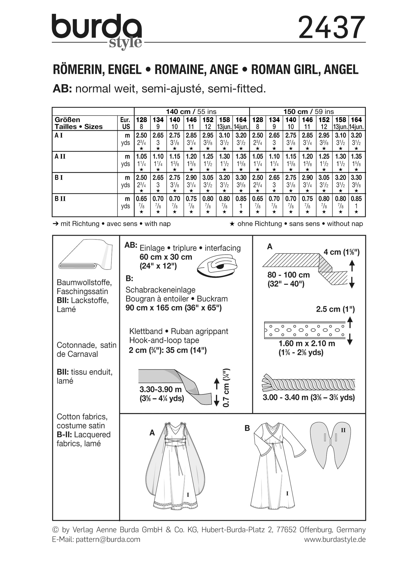 Symønster Burda 2437 - Kostume - Pige | Billede 3