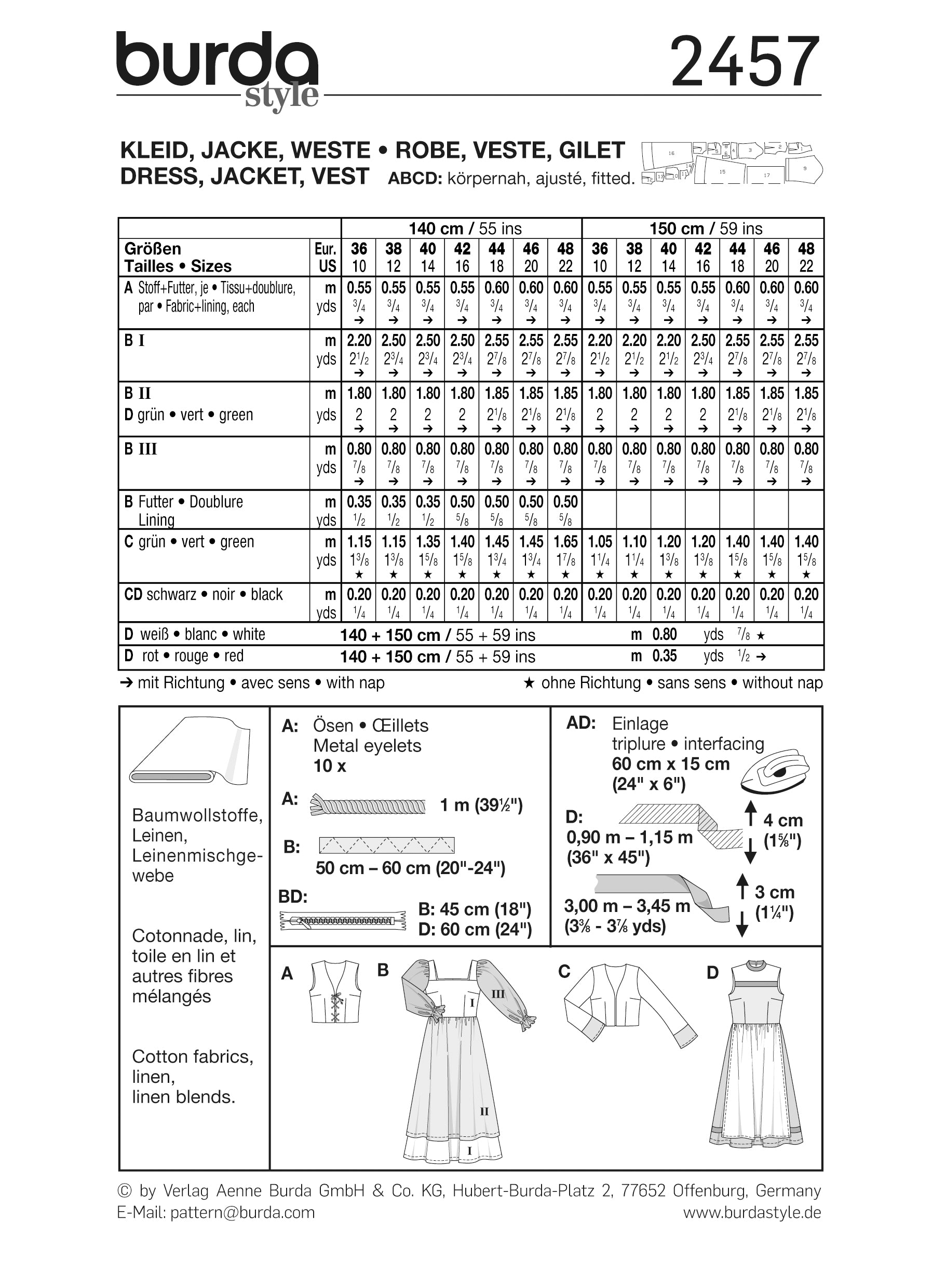 Symønster Burda 2457 - Kostume - Dame | Billede 2