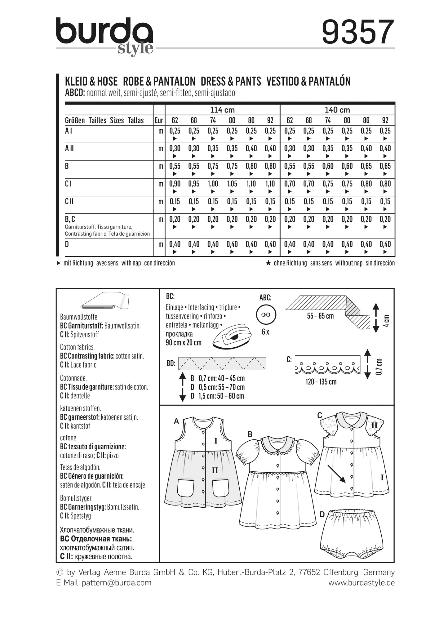 Symønster Burda 9357 - Nederdel Kjole - Baby | Billede 7